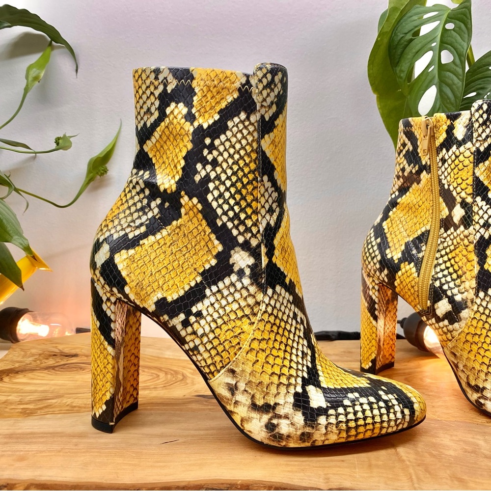 Aldo Yellow and Black Heeled Boots with Snakeskin Pattern
